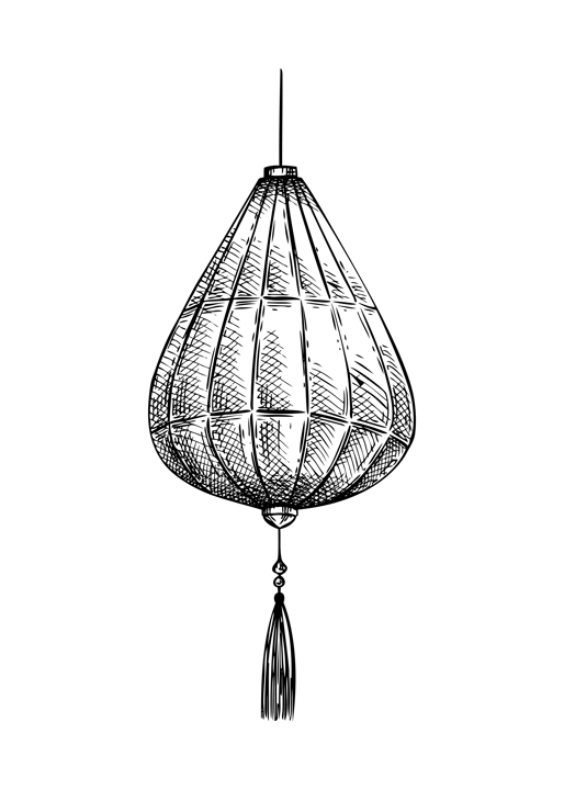 Hand-drawn Chinese lantern illustration. Lunar New Year decoration vector sketch. Not AI generated image